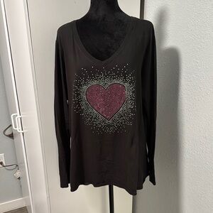 Elegant Black Long Sleeve Top with Heart Design